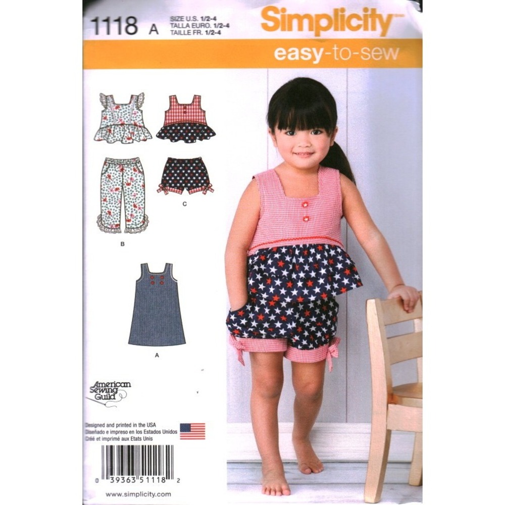 Simplicity 1118 Toddler Sewing Pattern Dress Top Pants Shorts Size 1/2-4 Uncut